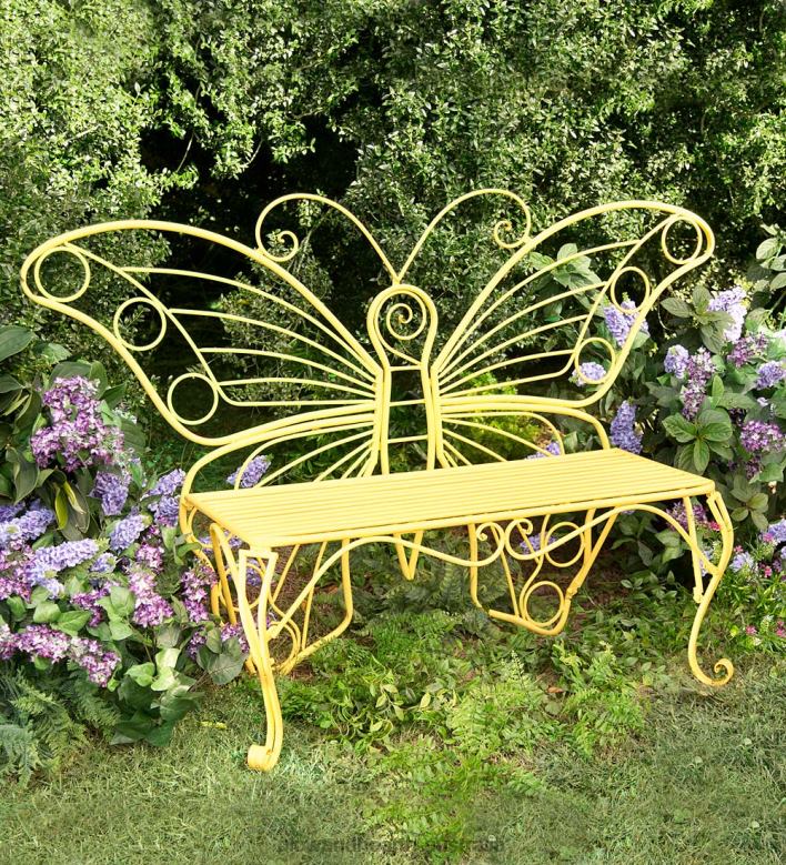 Plow & Hearth Yellow Metal Butterfly Garden Bench - Yellow P22BD499 Yard & Garden