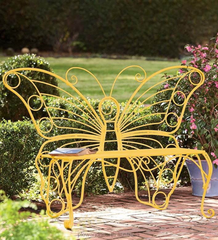 Plow & Hearth Yellow Metal Butterfly Garden Bench - Yellow P22BD499 Yard & Garden