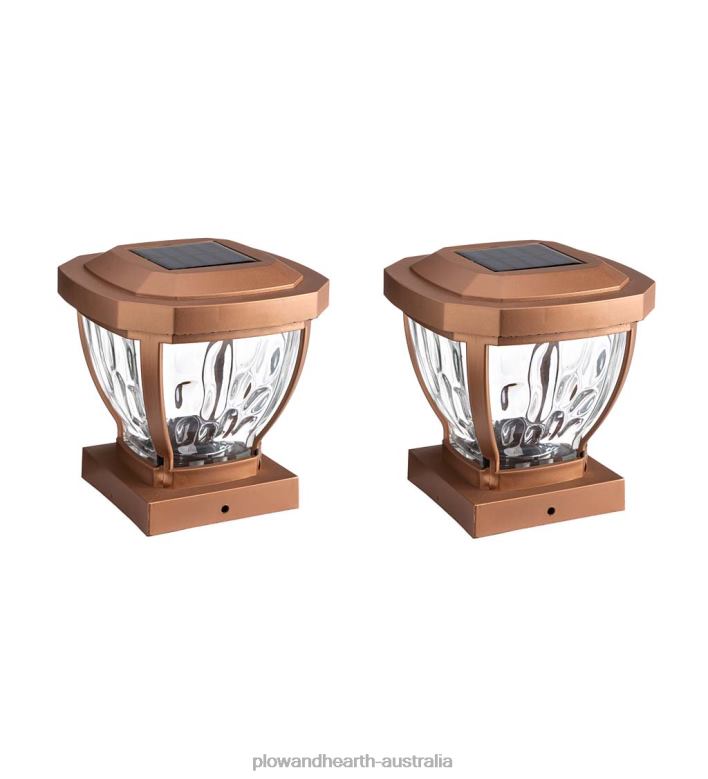 Plow & Hearth Wavy Glass Solar Post Cap Lights, Set of 2 - Copper P22BD474 Yard & Garden