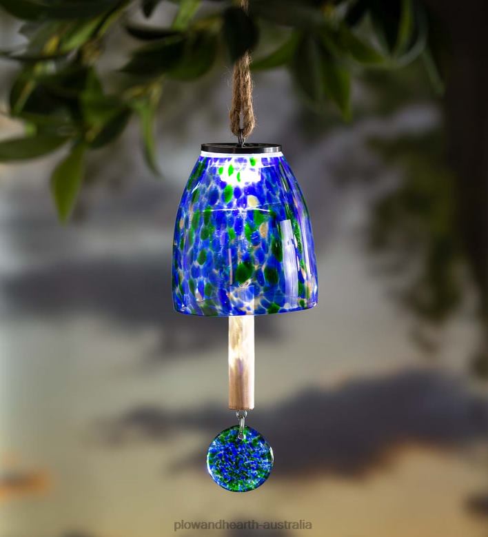 Plow & Hearth Solar Art Glass Bell Chime - Blue P22BD449 Yard & Garden