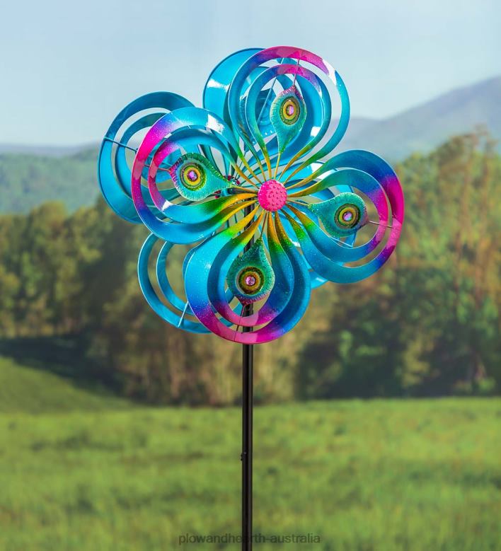 Plow & Hearth Peacock Swirls Wind Spinner - Blue P22BD340 Yard & Garden