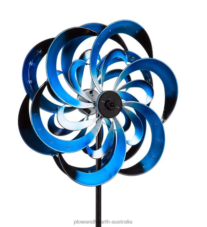 Plow & Hearth Solar Blue Waves Metal Wind Spinner - Blue P22BD251 Yard & Garden