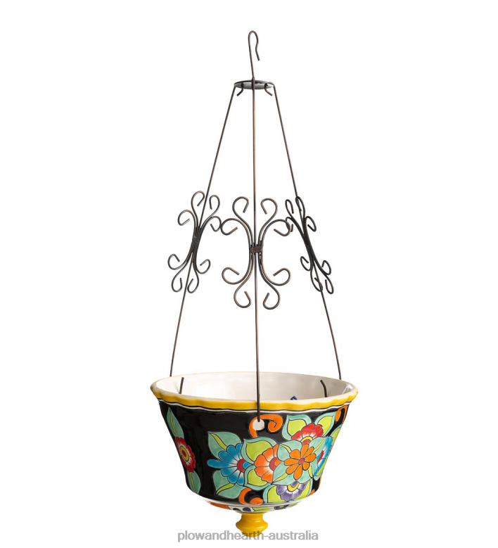 Plow & Hearth Authentic Mexican Talavera Hanging Planter - Black P22BD937 Yard & Garden