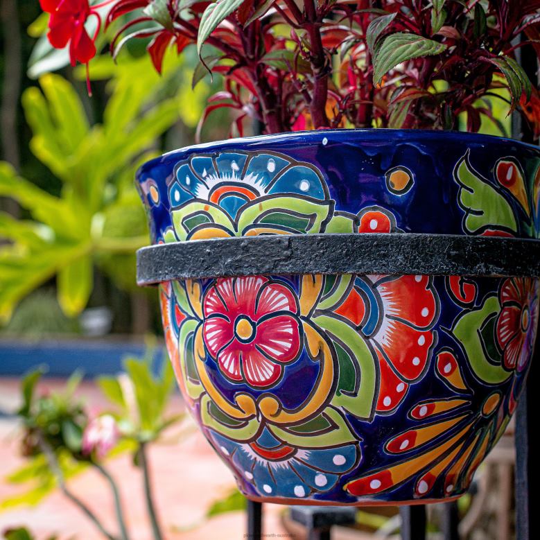 Plow & Hearth Blue Floral Talavera Planter P22BD956 Yard & Garden