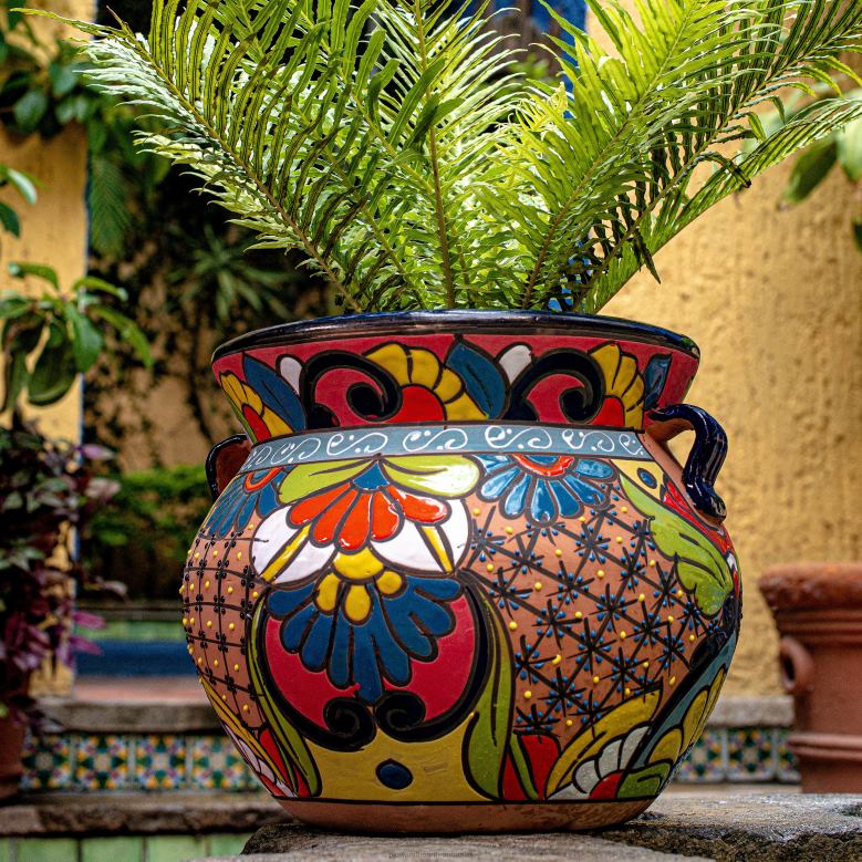 Plow & Hearth Extra Large Floral Talavera Chata Planter P22BD959 Yard & Garden