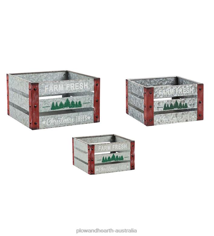 Plow & Hearth Farm Fresh Christmas Trees Metal Crate Planter, Set of 3 P22BD921 Yard & Garden