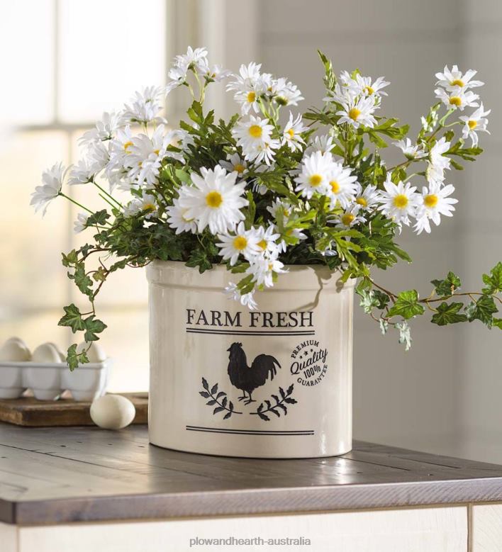 Plow & Hearth Farm Fresh Rooster Stoneware Crock - Blue P22BD953 Yard & Garden