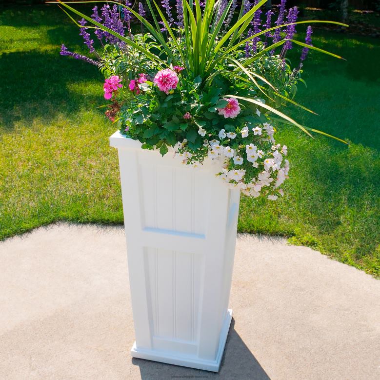 Plow & Hearth Lexington Tall Self-Watering Planter - White P22BD908 Yard & Garden