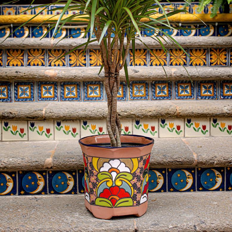 Plow & Hearth Medium Octagon Talavera Flower Vase P22BD957 Yard & Garden