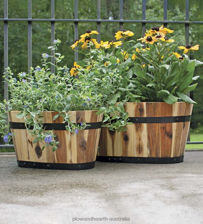 Plow & Hearth Oval Acacia Wood Planter P22BD915 Yard & Garden