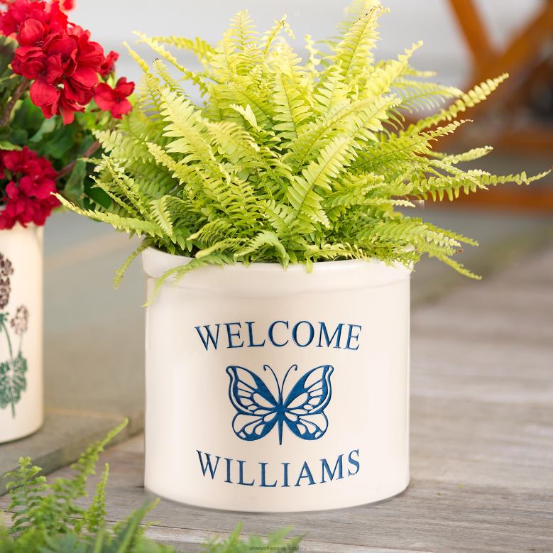 Plow & Hearth Personalized Stoneware Welcome Crock with Butterfly - Black P22BD975 Yard & Garden