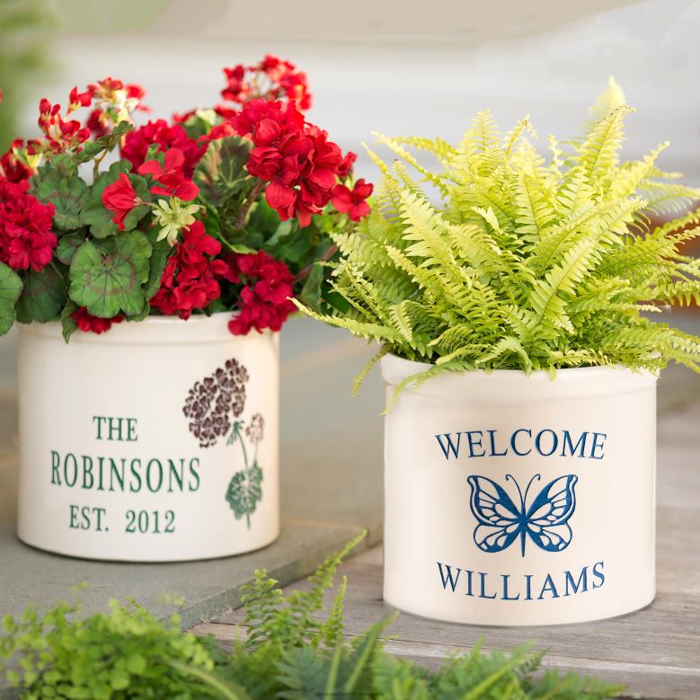Plow & Hearth Personalized Stoneware Welcome Crock with Butterfly - Black P22BD975 Yard & Garden