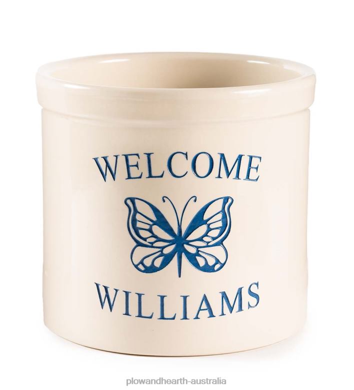 Plow & Hearth Personalized Stoneware Welcome Crock with Butterfly - Black P22BD975 Yard & Garden