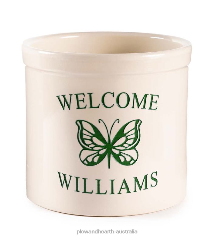 Plow & Hearth Personalized Stoneware Welcome Crock with Butterfly - Black P22BD975 Yard & Garden
