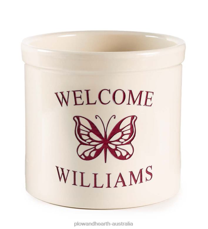 Plow & Hearth Personalized Stoneware Welcome Crock with Butterfly - Black P22BD975 Yard & Garden