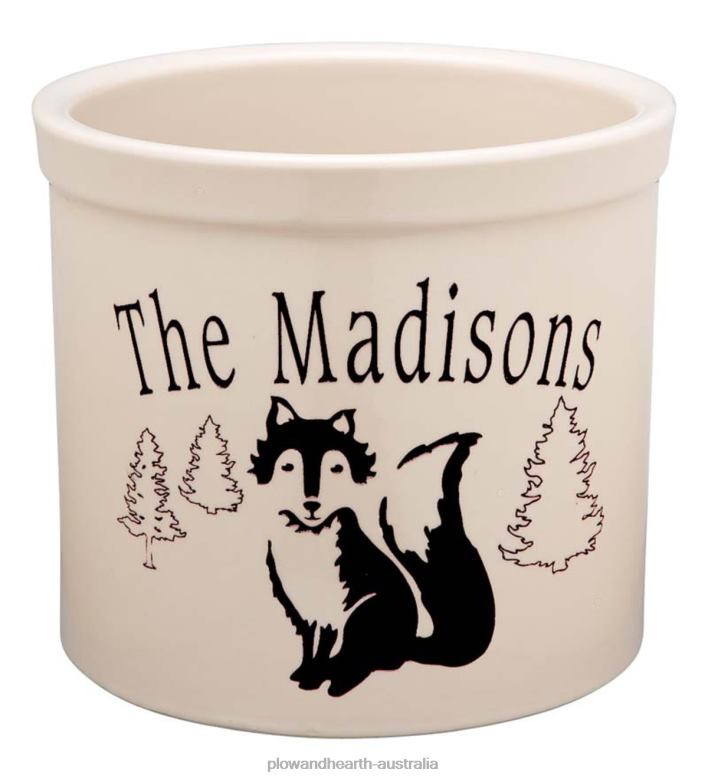 Plow & Hearth USA-Made Handcrafted Personalized Ceramic Fox Crock - Black P22BD978 Yard & Garden
