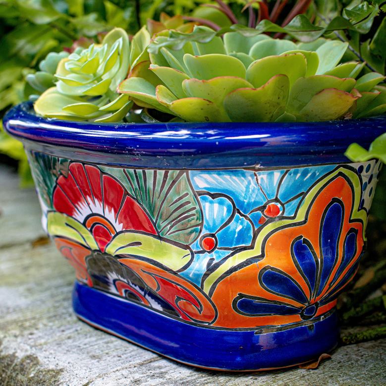 Plow & Hearth White and Navy Talavera Ledge Planter P22BD972 Yard & Garden