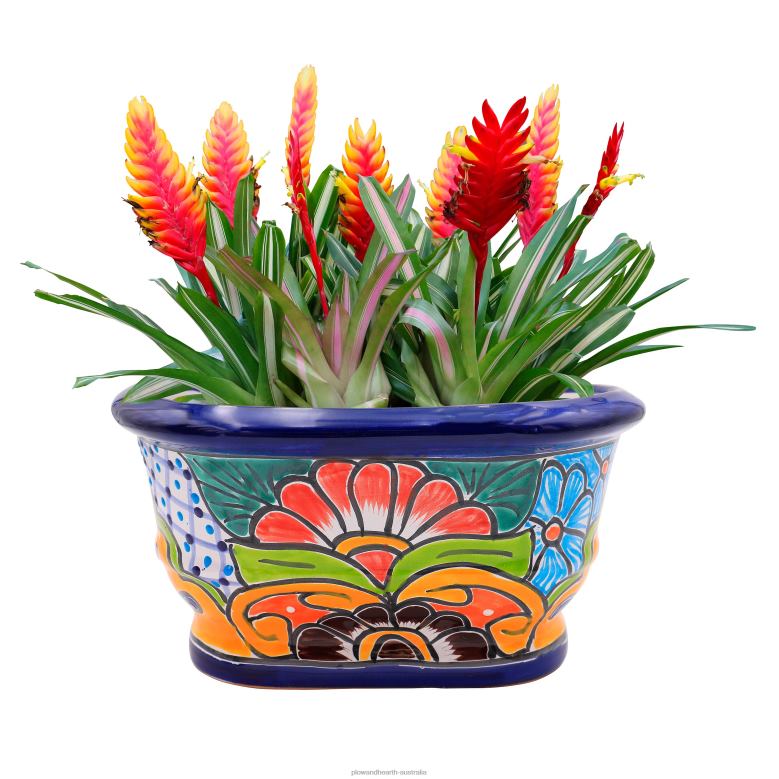 Plow & Hearth White and Navy Talavera Ledge Planter P22BD972 Yard & Garden