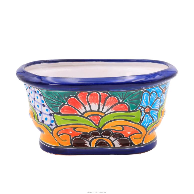 Plow & Hearth White and Navy Talavera Ledge Planter P22BD972 Yard & Garden