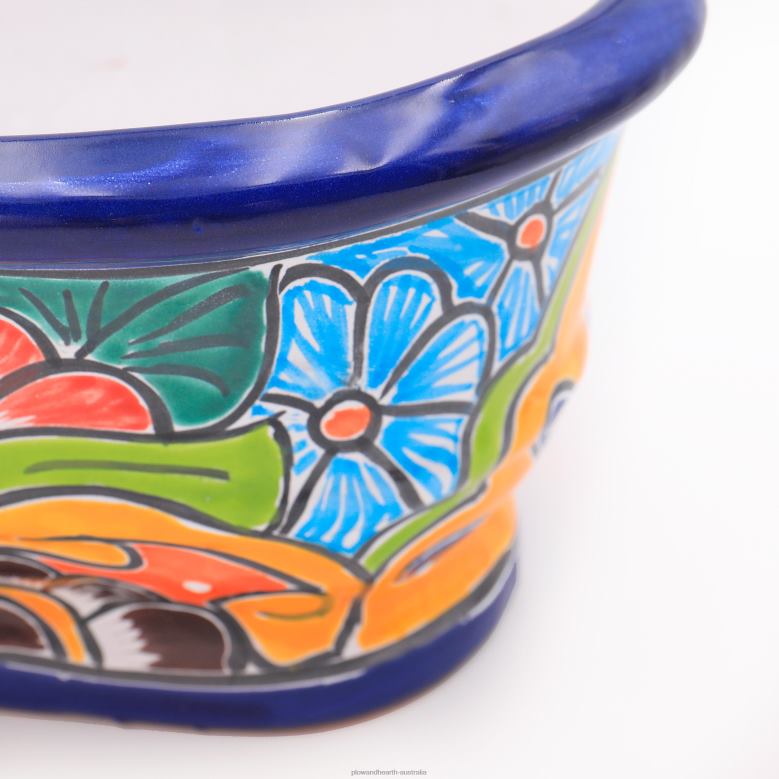 Plow & Hearth White and Navy Talavera Ledge Planter P22BD972 Yard & Garden