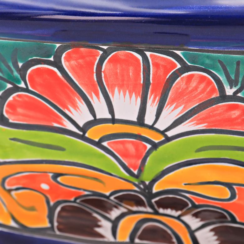 Plow & Hearth White and Navy Talavera Ledge Planter P22BD972 Yard & Garden