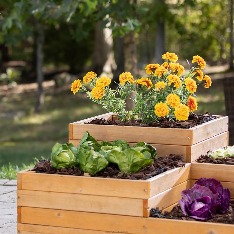 Plow & Hearth Wooden Four-Cube Self-Contained Raised Bed Garden Planter P22BD909 Yard & Garden