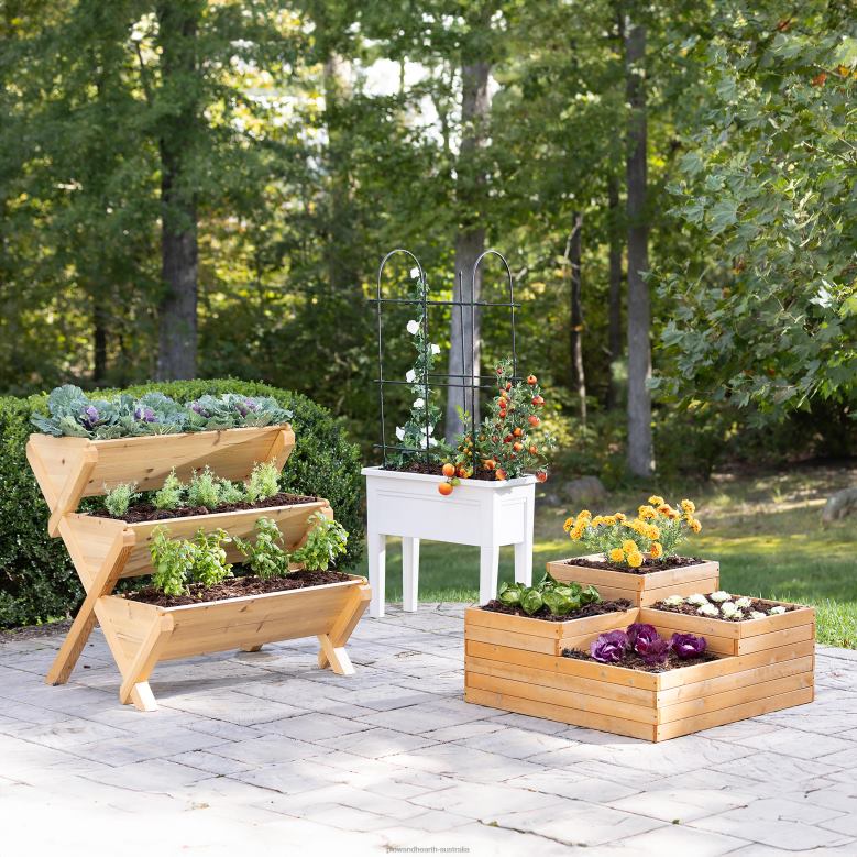 Plow & Hearth Wooden Four-Cube Self-Contained Raised Bed Garden Planter P22BD909 Yard & Garden