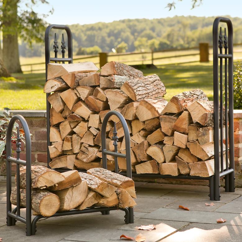 Plow & Hearth Heavy Duty Steel Wood Rack with Finial Design P22BD1003 Yard & Garden