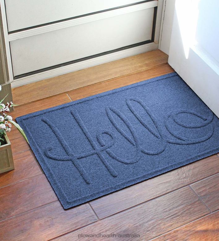 Plow & Hearth Waterhog Indoor/Outdoor Hello Doormat, 2' x 3' - Blue P22BD1041 Yard & Garden