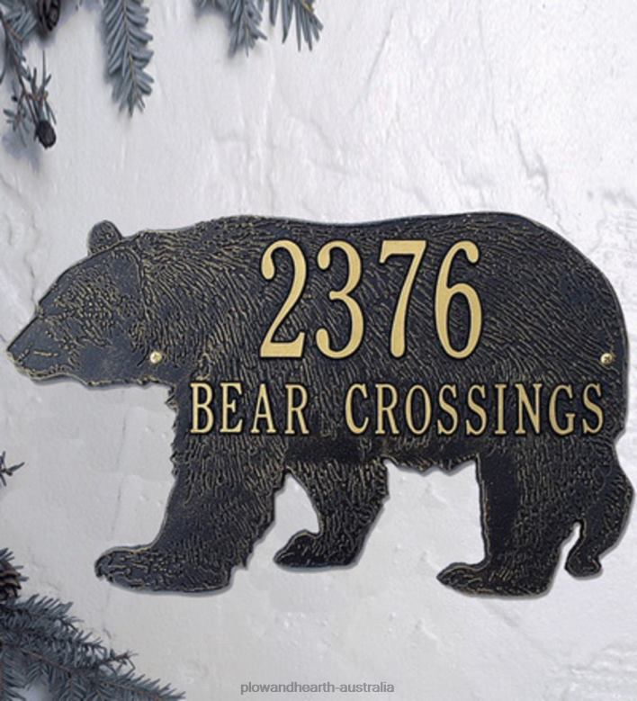 Plow & Hearth American-Made Bear Silhouette Address Plaque In Cast Aluminum - Black P22BD707 Yard & Garden