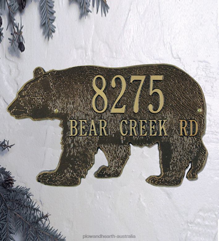 Plow & Hearth American-Made Bear Silhouette Address Plaque In Cast Aluminum - Black P22BD707 Yard & Garden