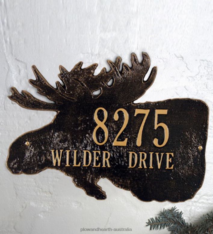 Plow & Hearth American-Made Moose Silhouette Address Plaque In Cast Aluminum - Black P22BD726 Yard & Garden