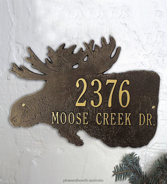 Plow & Hearth American-Made Moose Silhouette Address Plaque In Cast Aluminum - Black P22BD726 Yard & Garden