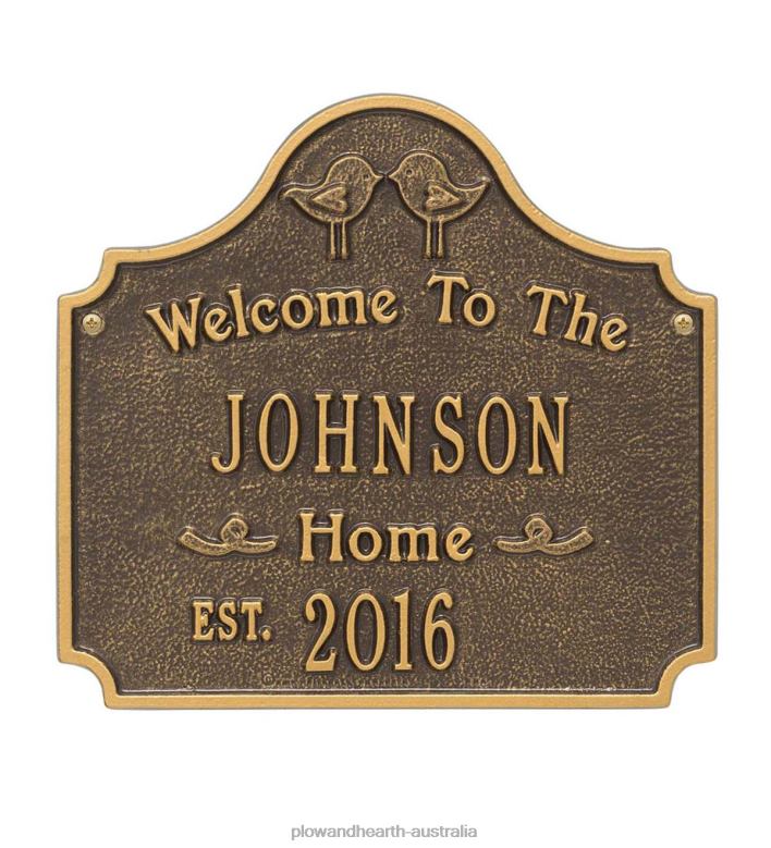 Plow & Hearth Cast Aluminum Personalized Love Birds House Plaque - Antique Bronze P22BD704 Yard & Garden
