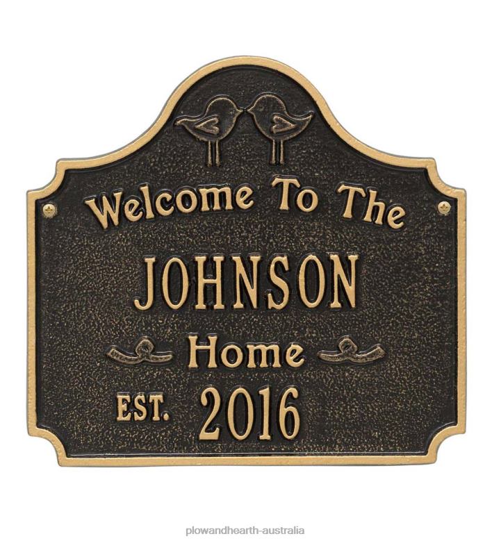 Plow & Hearth Cast Aluminum Personalized Love Birds House Plaque - Antique Bronze P22BD704 Yard & Garden