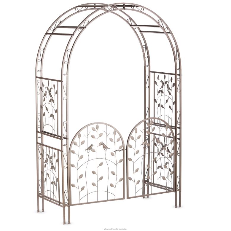 Plow & Hearth Metal Arched Birds and Leaves Garden Arbor with Gate P22BD653 Yard & Garden