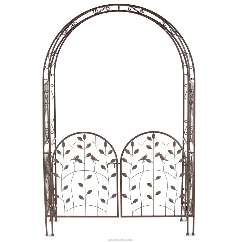 Plow & Hearth Metal Arched Birds and Leaves Garden Arbor with Gate P22BD653 Yard & Garden