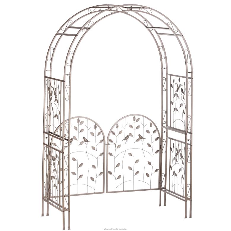 Plow & Hearth Metal Arched Birds and Leaves Garden Arbor with Gate P22BD653 Yard & Garden