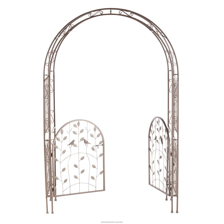 Plow & Hearth Metal Arched Birds and Leaves Garden Arbor with Gate P22BD653 Yard & Garden