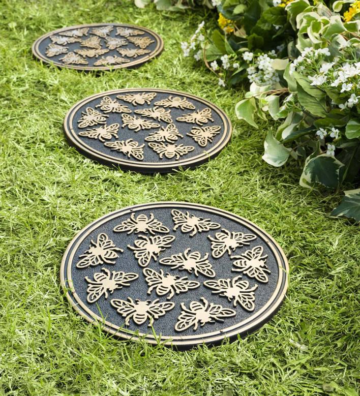 Plow & Hearth Recycled Rubber Stepping Stones, Set of 3 - Golden Bees P22BD690 Yard & Garden